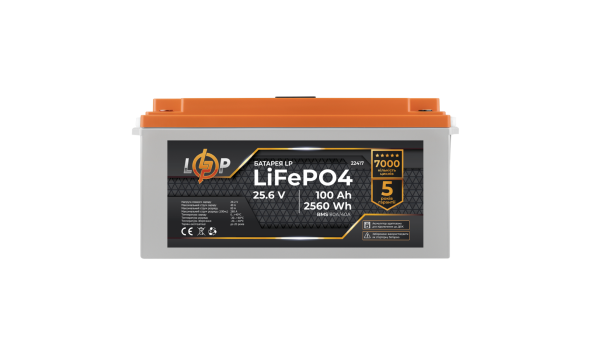 Акумулятор LP LiFePO4 24V (25,6V) - 100 Ah (2560Wh) (BMS 80/40А) пластик LCD для ДБЖ - 581963
