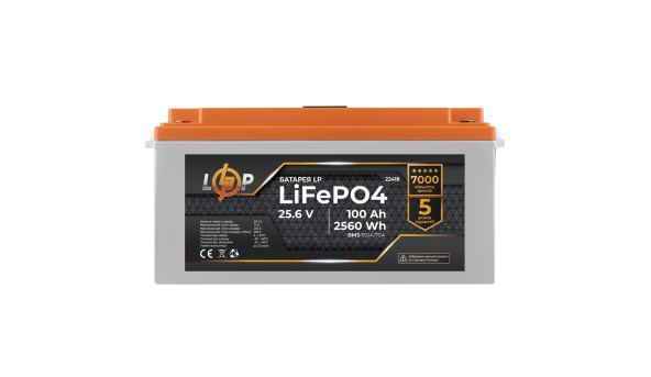 Акумулятор LP LiFePO4 24V (25,6V) - 100 Ah (2560Wh) (BMS 150/75А) пластик LCD - 582002