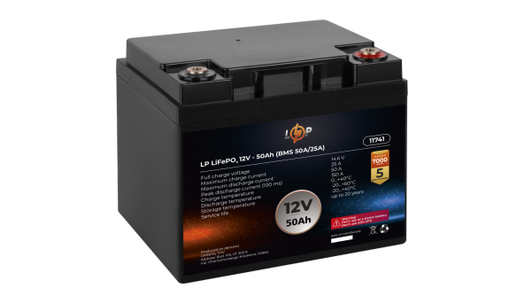 Акумулятор LP LiFePO4 12V (12,8V) - 50 Ah (640Wh) (BMS 50A/25A) - 582126