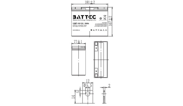 Аккумуляторная батарея 12В/18Ач BATTEC