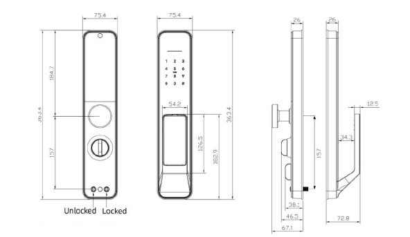 Умный дверной биометрический замок SEVEN LOCK SL-7769BF black (врезная часть 6068)