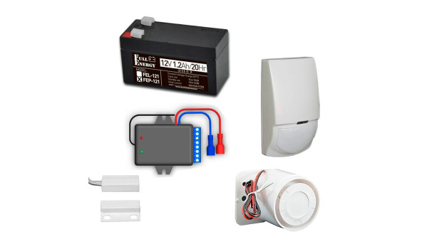Комплект охоронної GSM сигналізації з GSM OKO-SX, датчиком руху, герконом, сиреною, акумулятором