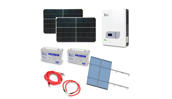 Автономная система бесперебойного питания мощностью 2.4 кВт с гелевыми АКБ, солнечными панелями и монтажным набором на наклонную крышу
