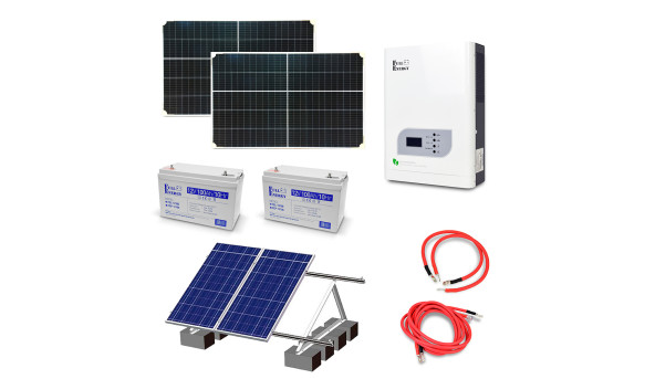 Автономная система бесперебойного питания мощностью 2.4 кВт с гелевыми АКБ, солнечными панелями и монтажным набором (балластная система)