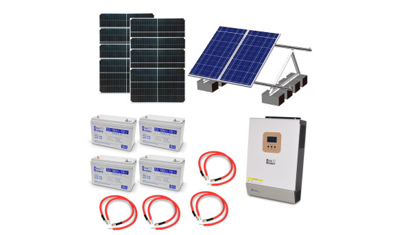 Автономная система бесперебойного питания мощностью 5 кВт с гелевыми АКБ, солнечными панелями и монтажным набором (балластная система)