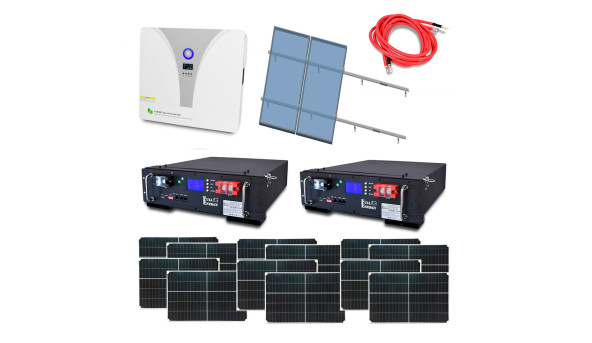 Автономная система бесперебойного питания мощностью 8 кВт с LiFePO4 АКБ, солнечными панелями и монтажным набором на наклонную крышу