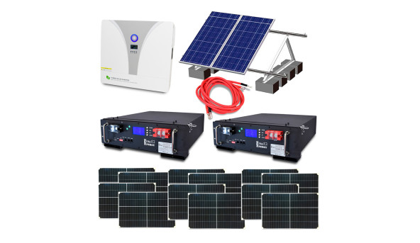 Автономная система бесперебойного питания мощностью 8 кВт с LiFePO4 АКБ, солнечными панелями и монтажным набором (балластная система)