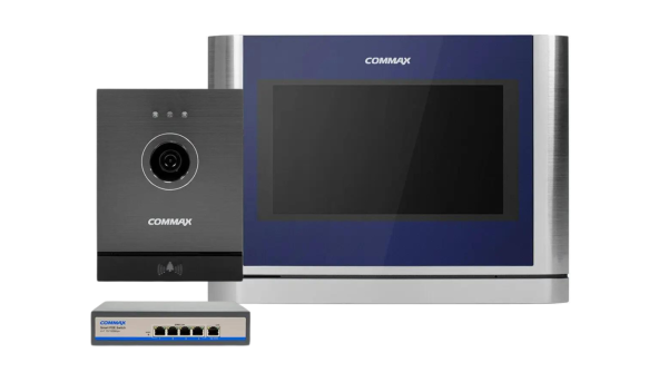 Комплект видеодомофона Commax CIOT-700M + Commax CIOT-D20M (A) c коммутатором на 4 порта, Blue + Silver