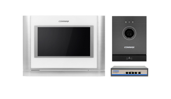 Комплект видеодомофона Commax CIOT-700M + Commax CIOT-D20M (A) c коммутатором на 4 порта White