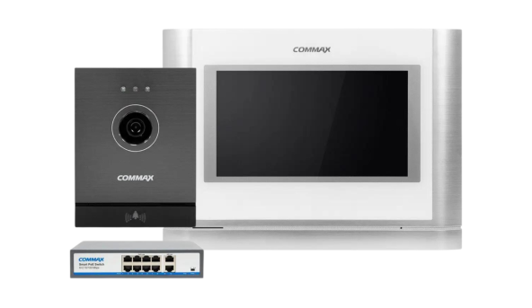 Комплект видеодомофона Commax CIOT-700M + Commax CIOT-D20M (A) c коммутатором на 8 портов, White