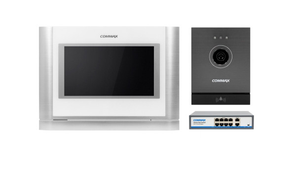 Комплект видеодомофона Commax CIOT-700M + Commax CIOT-D20M (A) c коммутатором на 8 портов White