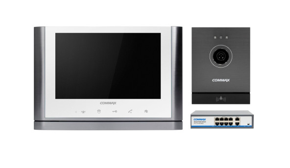 Комплект видеодомофона CIOT-1020M + Commax CIOT-D20M (A) c коммутатором на 8 портов White + White
