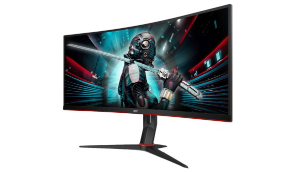 TFT 34" AOC CU34G2X/BK, 3440x1440, VA, 144Гц, вигнутий, DP, HDMI x 2, USB, Pivot, чорний з червоним - 593879