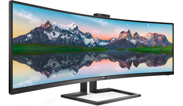 TFT 48.8" Philips 499P9H, VA, 5120 x 1440, USB-C, HDMI (2.0)x2, DPx2, RJ45, webcam, колонки, чорний - 593960