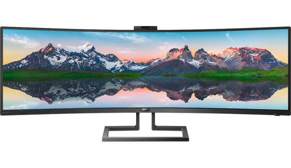 TFT 48.8" Philips 499P9H, VA, 5120 x 1440, USB-C, HDMI (2.0)x2, DPx2, RJ45, webcam, колонки, чорний