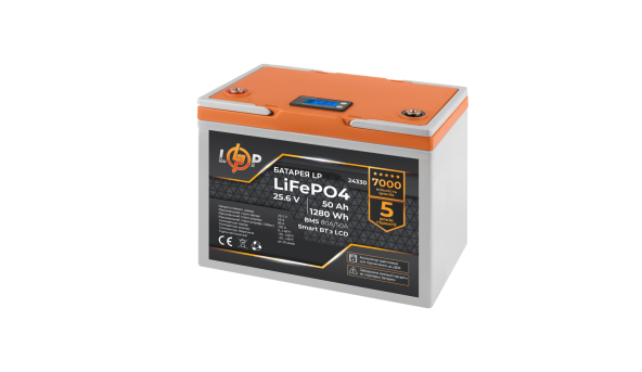 Акумулятор LP LiFePO4 25,6V - 50 Ah (1280Wh) (BMS 80A/50А) пластик LCD Smart BT