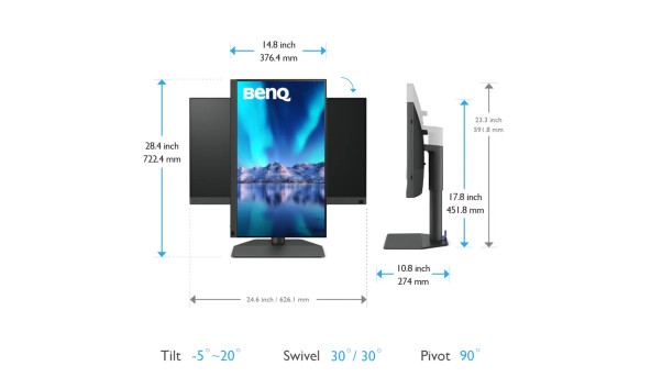 TFT 27" BenQ SW272Q, 2K IPS, 2хHDMI, DP, USB-C, HAS, USB-hub, MCR, Pivot, сірий - 594044