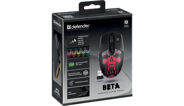 Мишка Defender Beta GM-707L,LED,6D ігрова, бездротова 1600dpi., 6кн., чорна
