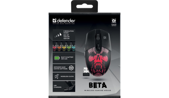 Мишка Defender Beta GM-707L,LED,6D ігрова, бездротова 1600dpi., 6кн., чорна