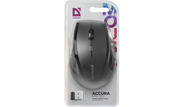 Мишка Defender Accura MM-365, бездротова, 6 кн. до 1600 dpi, чорна - 594086