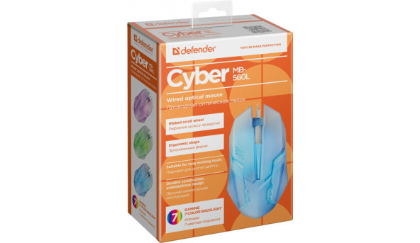 Мишка Defender Cyber MB-560L, 4 кн., 1200 dpi, підсвітка 7 кол., біла - 594089