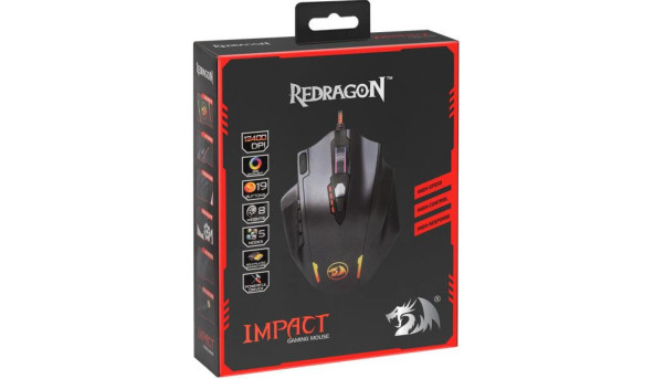 Мишка Redragon Impact RGB, ігрова, 12400dpi., 19кн., чорна - 594101