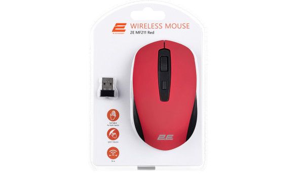 Мишка 2Е MF211, бездротова, 1600dpi, 4 кн., червона USB - 594321