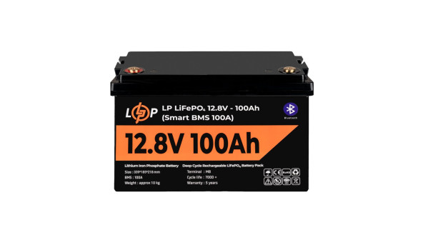 Акумулятор LP LiFePO4 12V (12,8V) - 100 Ah (1280Wh) (Smart BMS 100А) з BT пластик - 595208