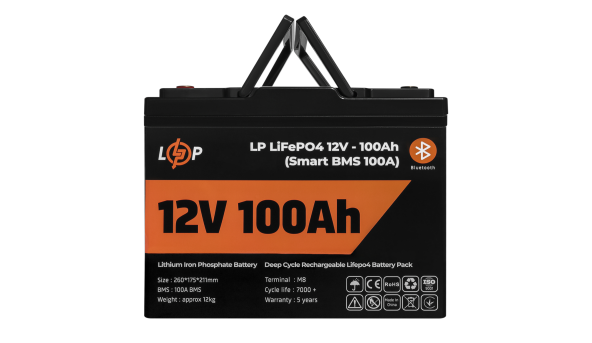 Акумулятор LP LiFePO4 12V (12,8V) - 100 Ah (1280Wh) (Smart BMS 100А) з BT пластик - 595208
