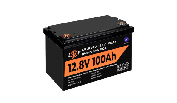 Акумулятор LP LiFePO4 12V (12,8V) - 100 Ah (1280Wh) (Smart BMS 100А) з BT пластик - 595208