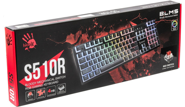 Клавіатура ігрова механічна A4Tech Bloody S510R, червоні світчі, RGB USB - 595697