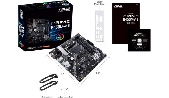 Asus PRIME B450M-A II (AM4/B450, 4*DDR4, PCIex16, DVI-D/VGA/HDMI, 6xSATAІІІ, M.2, GLan, 8ch, mATX) - 595870