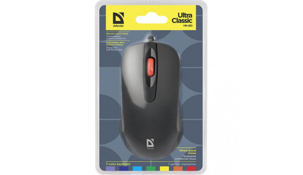 Мишка Defender Ultra Classic MB-280, 4 кн. 1200 dpi, 7 кол. підсвітки, чорна - 595955