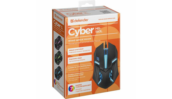 Мишка Defender Cyber MB-560L, 4 кн., 1200 dpi, підсвітка 7 кол., чорна - 595958
