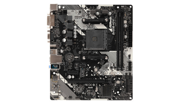 ASRock B450M-HDV R4.0 (AM4/B450, 2*DDR4, PCIex16, DVI-D/HDMI/VGA, 4xSATAІІІ, M.2, GLan, 8ch, mATX)