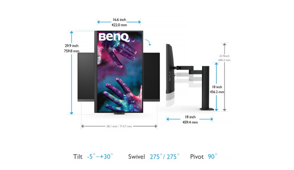 TFT 31.5" BenQ PD3205UA, IPS, 4K UHD, 99% sRGB, HDMI, DP, USB-С, USB-hub, HAS, колонки, темно- сірий - 597896