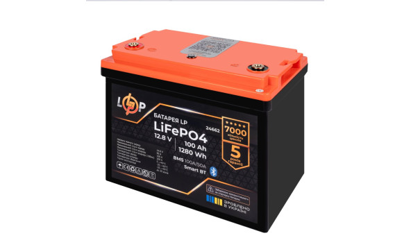 Акумулятор LP LiFePO4 12,8V - 100 Ah (1280Wh) (BMS 100A/50А) пластик Smart BT - 598061