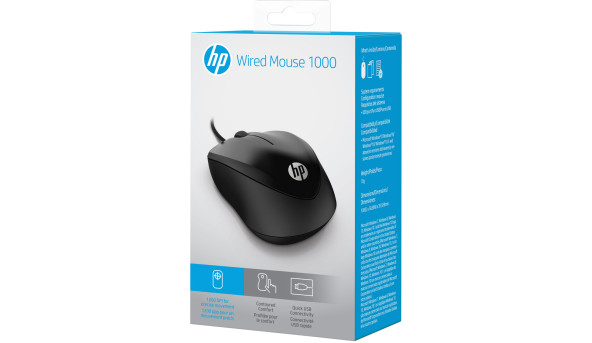 Мишка HP 1000 Wired Mouse, 3 кн., USB, 1200 dpi, чорна - 598121