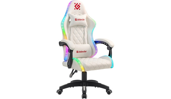Крісло ігрове Defender Energy, Клас 4, 50мм, PU, RGB, біле
