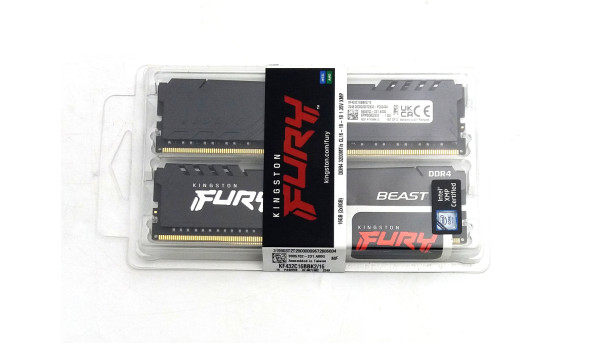 Оперативна пам'ять Kingston Fury DDR4-3200 16384MB PC4-25600 (Kit of 2x8192) Beast Black (KF432C16BBK2/16)