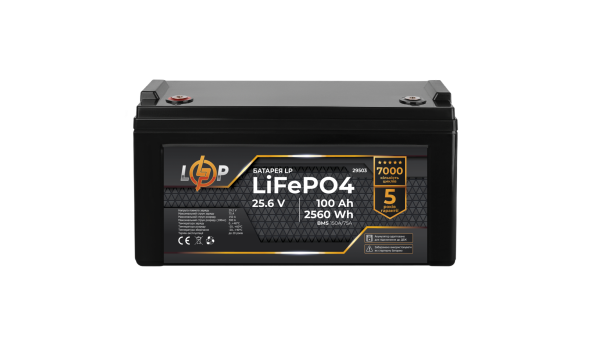 Акумулятор LP LiFePO4 25,6V - 100 Ah (2560Wh) (BMS 150A/75А) пластик для ДБЖ