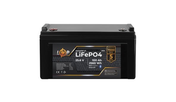 Аккумулятор LP LiFePO4 25,6V - 100 Ah (2560Wh) (BMS 80A/80А) пластик Smart BT