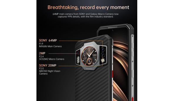 Смартфон Oukitel WP21 6.78“ FHD+120Hz /12GB/256GB/ Helio G99 / 9800mAh /64+20Мп / IP69K/ NFC / Black - 603210