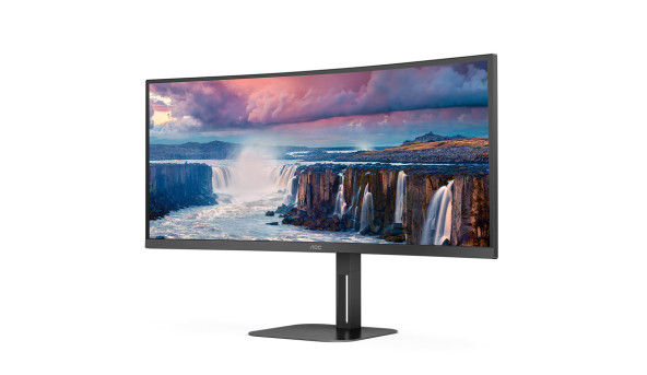TFT 34" AOC CU34V5C/BK, WQHD, VA, 100Гц, 1 мс, вигнутий, HDMI, DP, USB-C, USB-hub, колонки, чорний - 603231
