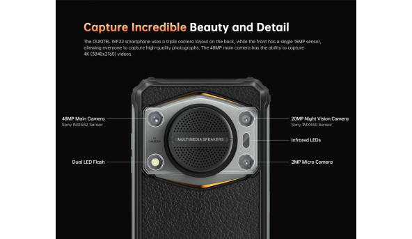Смартфон Oukitel WP22 6.58“ FHD+ /8GB/256GB/ Helio P90 / 10000mAh / 48+16Мп / IP69K / Black - 603274