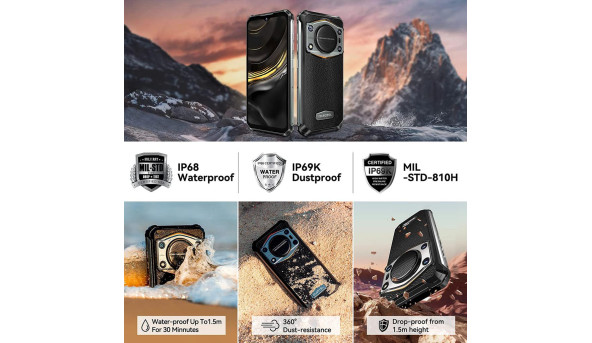 Смартфон Oukitel WP22 6.58“ FHD+ /8GB/256GB/ Helio P90 / 10000mAh / 48+16Мп / IP69K / Black - 603274