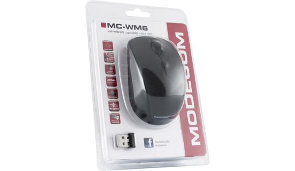 Мишка Modecom MC-WM6, бездротова, 3кн., 1600dpi, нано ресівер, чорна - 603444