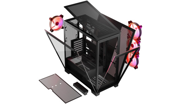 Корпус Modecom VOLCANO SPACE APEX ARGB 4x140mm fans MIDI USB 3.0x2+TYPE-C BLACK без БЖ ATX - 603448
