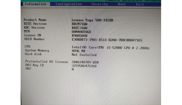 Материнська плата для ноутбуков Lenovo S41-70 YOGA 500-14IBD Flex 3-1470 448.03N03.001M Б/В