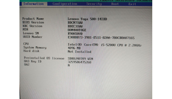 Материнська плата для ноутбуков Lenovo S41-70 YOGA 500-14IBD Flex 3-1470 448.03N03.001M Б/В - 603652